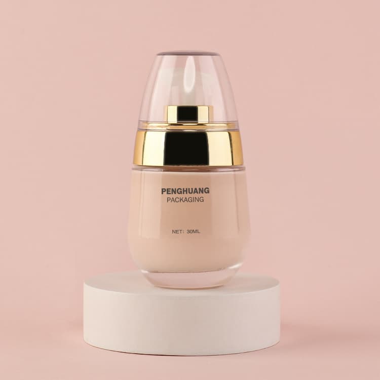 Cosmetic packaging — Custom 30ml Oval Glass Foundation Bottle with Pump 1oz Face Care Cosmetic Packaging Handmade Glass Foundation Bottle