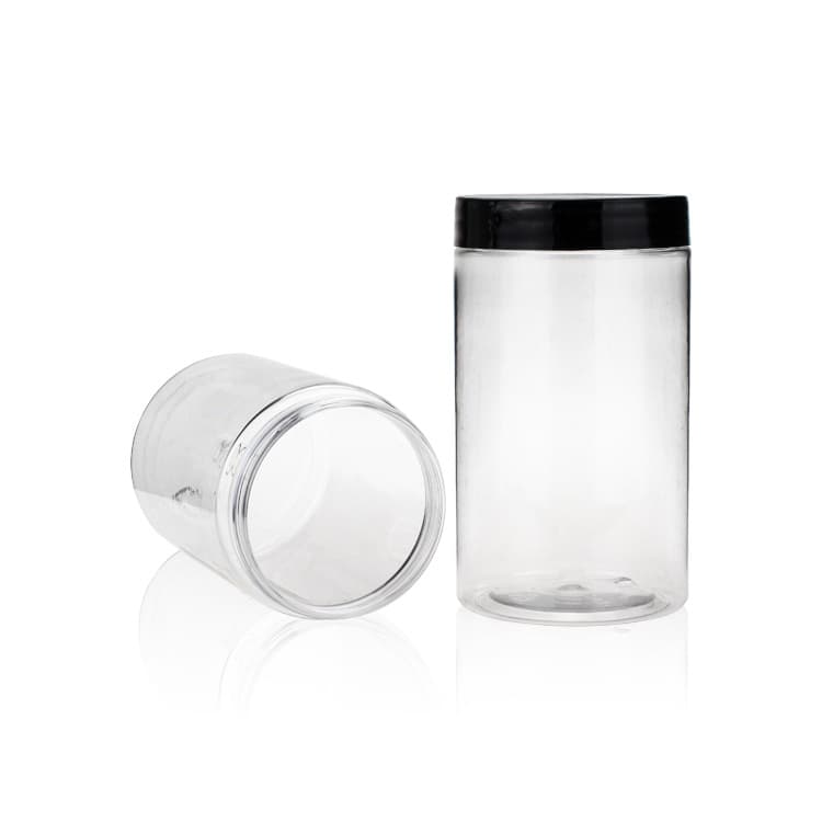 Cosmetic packaging — 300ml transperate  pet cream and foodcontainer with black and white lid