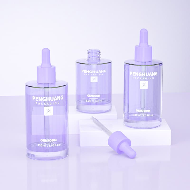 Cosmetic packaging — New Arrival Large Capacity 80ml 100ml 120ml Glass Serum Lotion Bottle Flat Shoulder Clear Dropper Pump for Hair Care Oil New