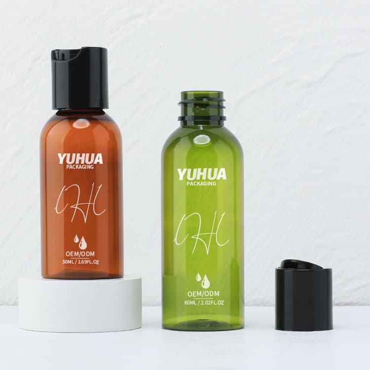 Cosmetic packaging — Flip Cap Lotion Bottle Small Size 50ml 60ml Amber Green PET Plastic Squeeze Bottle with Flip Top Cap