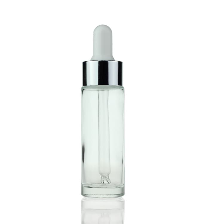 Cosmetic packaging — Wholesale 18ml Empty Clear Beauty Skin Care Cream Cosmetic Packaging Glass Serum Bottle Dropper Body Care Rubber Dropper