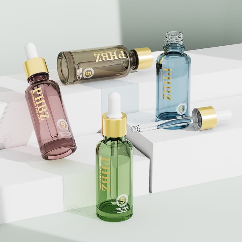 Cosmetic packaging — Luxury 30ml Glass Serum Bottle with Gold Dropper Cap Empty Essential Oil Cosmetic Packaging