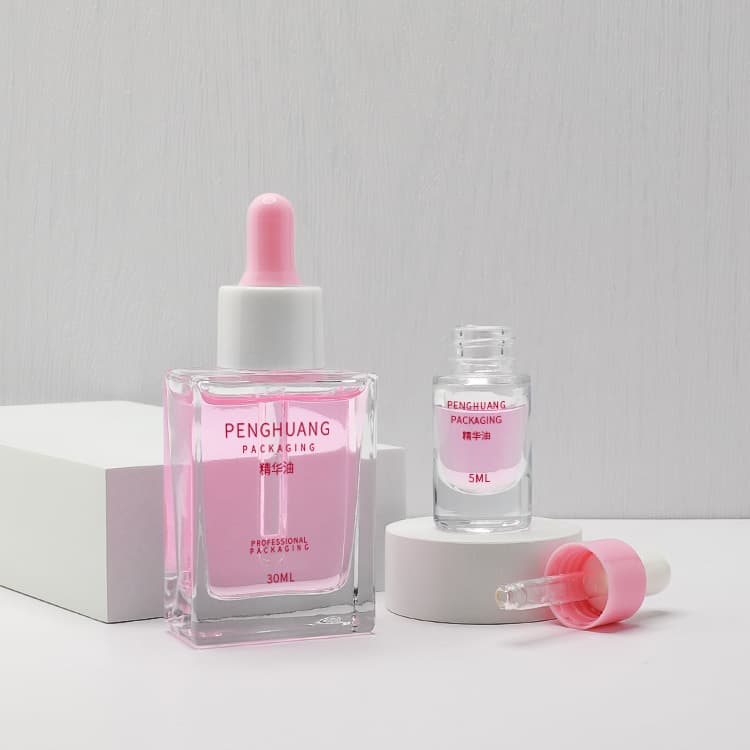 Cosmetic packaging — Factory Supplier 30ml Essential Oil Flat square clear Glass Serum Dropper Bottle for Skincare Packaging