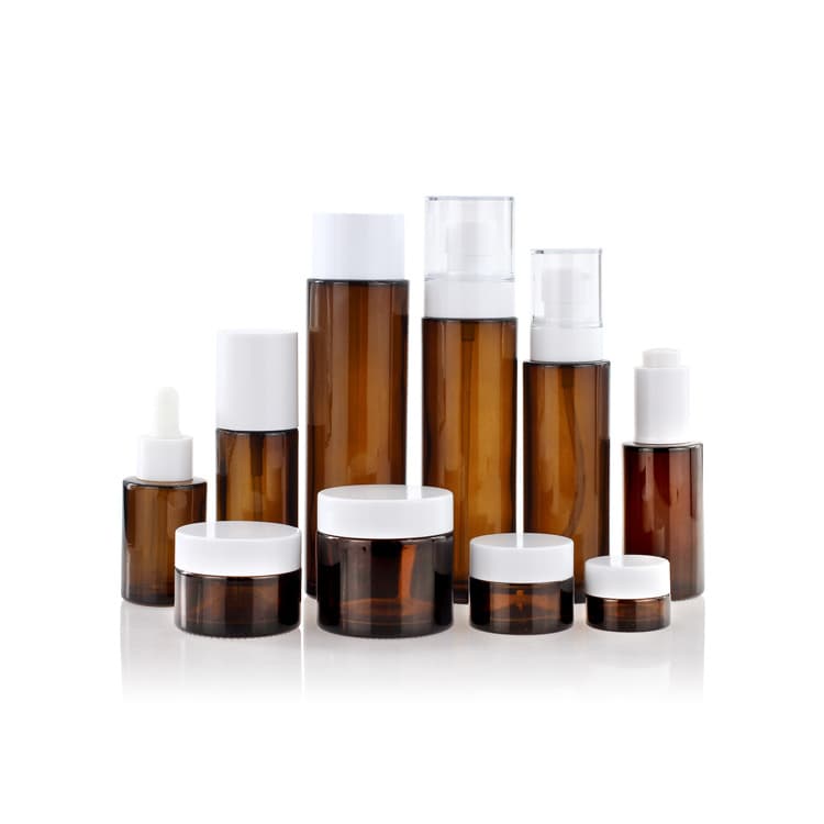 Cosmetic packaging — 20ml 30ml 50ml 80ml 100ml Brown Color  Glass Skin Care Packaging Lotion Jar and Bottles Set Containers Luxury Cosmetic Packaging