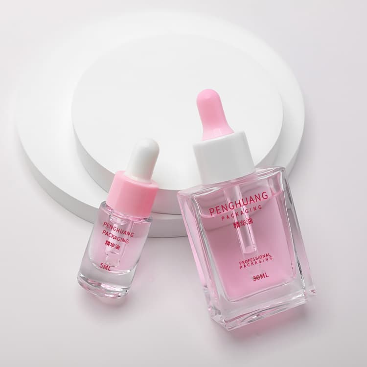 Cosmetic packaging — Customized square Flat Shoulder Serum Bottle Glass 1oz 30ml Luxury Glass Dropper Bottle Serum Eye Essential Oil Glass Bottle