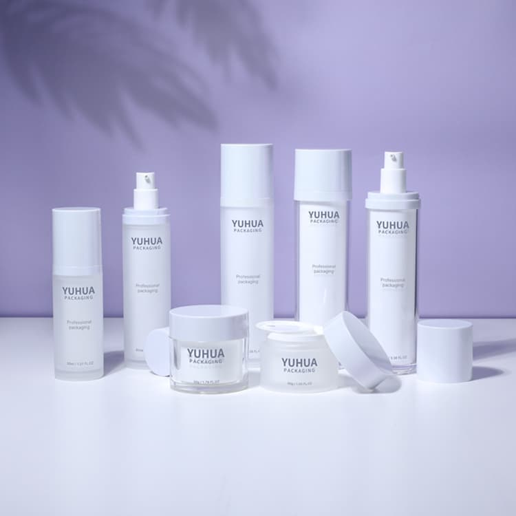 Cosmetic packaging — Eco Friendly Luxury Cosmetic Containers Acrylic White Straight Round Cosmetic Packaging100ml120ml Lotion Pump Bottle