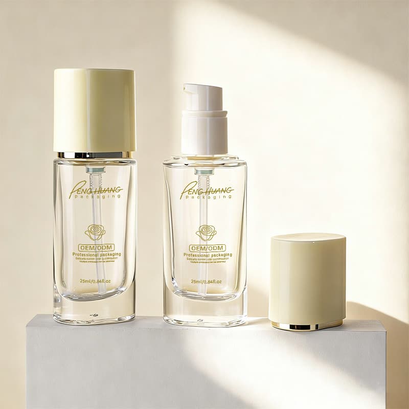 Cosmetic packaging — Factory 25ml Matte Clear Glass Flat Shape Lotion Bottle Pump Dispenser Liquid Foundation Serum Cosmetic Packaging