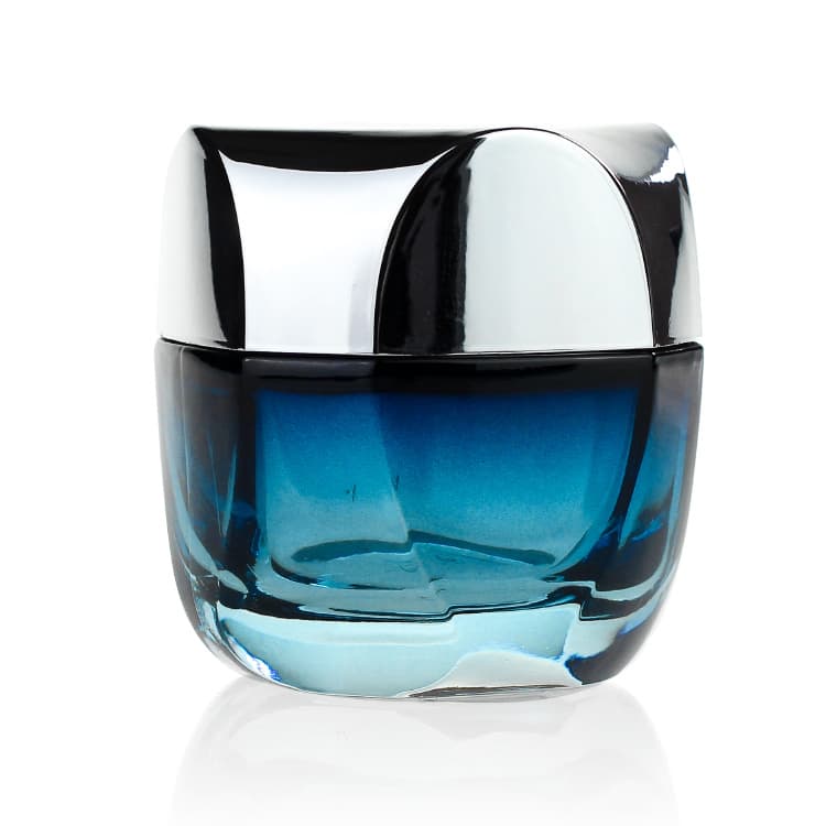 Cosmetic packaging — Custom color clear Gradient cyan-bule Glass jar 50g Face Cream Jars Cosmetic Packaging Set for Skin Care Good Jar