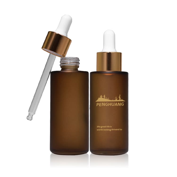 Cosmetic packaging — New Design Frosted Flat Shoulder Cosmetic Packaging 40ml Pink Brown Frosted Serum Essential Oil Bottles With Dropper
