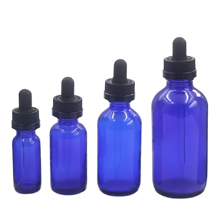 Cosmetic packaging — Wholesale Custom Fancy Purple Clear Blue Green Cosmetic Essential Oil 30ml Dropper Bottle Boston Round Glass Bottle