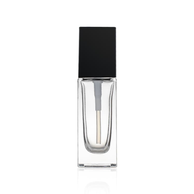 Cosmetic packaging — Square Empty Cosmetic Liquid Foundation Glass Bottle/container 30ml Bottle Make up Packaging Container Glass Products Black Cap