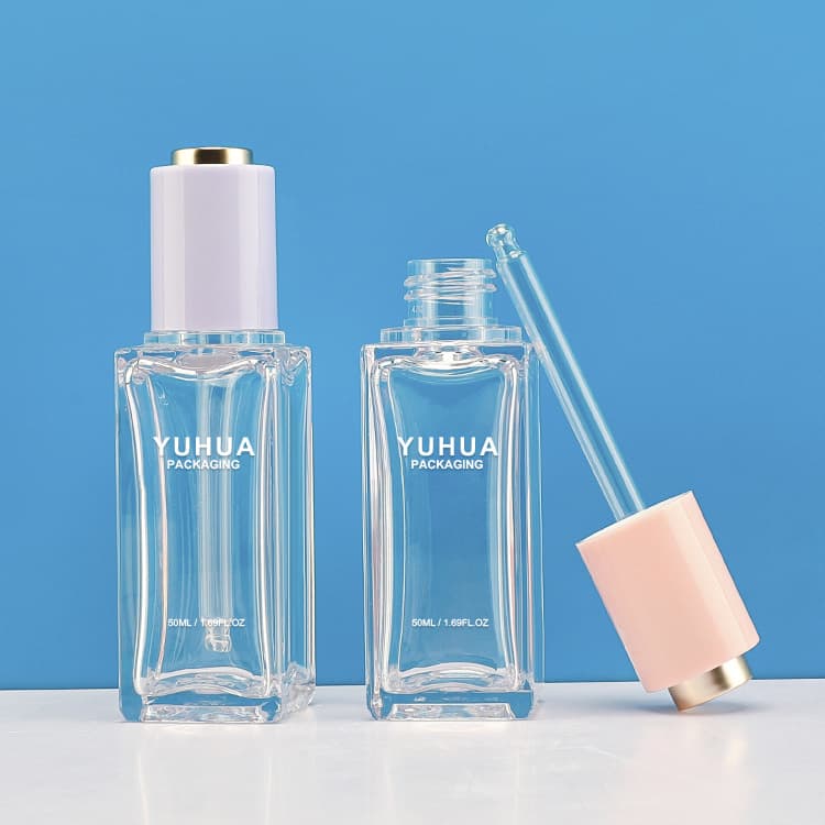 Cosmetic packaging — Custom luxury 50ml transparent essential oil plastic dropper bottle face skincare packaging cosmetic hair serum bottle