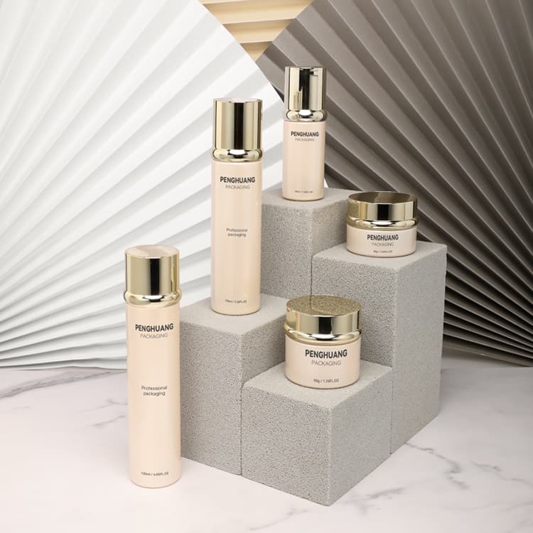 Cosmetic packaging — Cosmetic Bottle Set OEM ODM Light Khaki Custom New Glass Toner Lotion Bottle and Jar 30g 50g 40ml 100ml 120ml Skincare Packaging