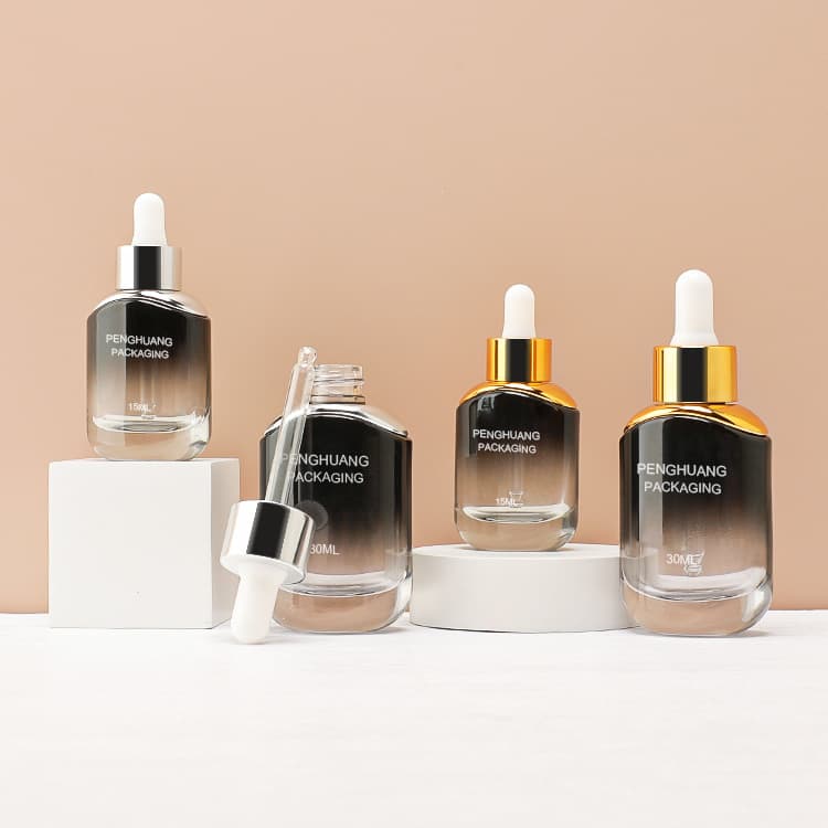 Cosmetic packaging — New Arrival Black Glass Serum Bottle 15ml 30ml 50ml Free Sample Skincare Packaging Dropper Bottle Glass with Shoulder Sleeve