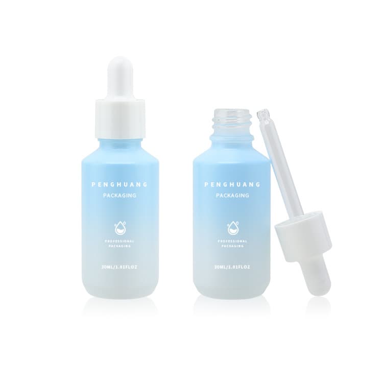 Cosmetic packaging — Luxury Glass Serum Bottle 1oz 30ml Skincare Packaging Gradient Design Colored Glass Dropper Bottles Cosmetic Packaging