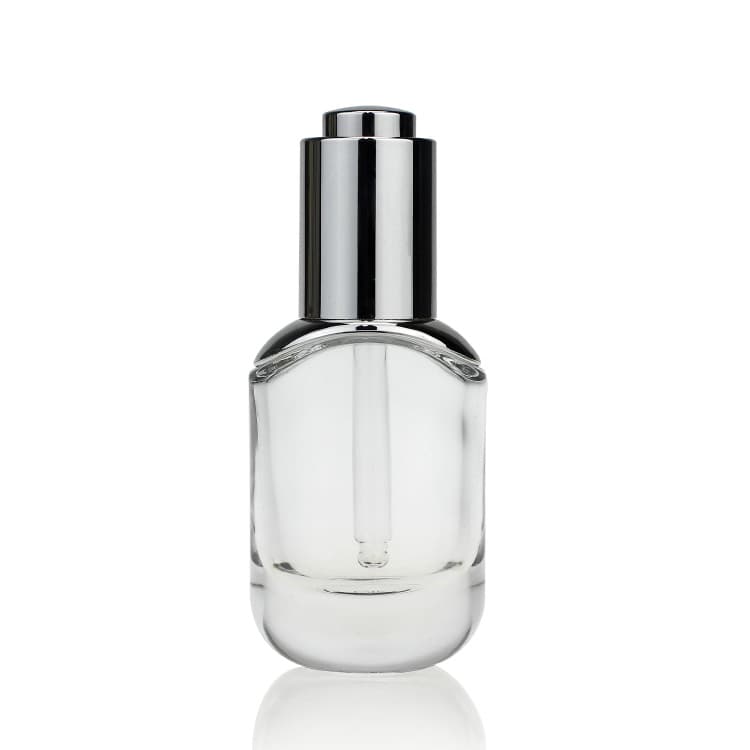 Cosmetic packaging — 30ml unique shape silver uv shoulder cosmetic serum pump dropper bottle