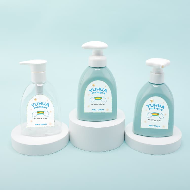Cosmetic packaging — Custom Transparent 250ml Eco-Friendly Plastic Cosmetic Baby Shampoo & Shower Gel Lotion Pump Empty PET Bottle CE Certified