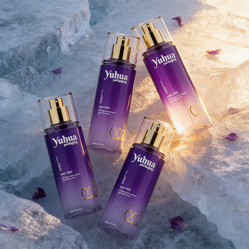 Cosmetic packaging — Luxury Purple Perfume Bottle Gold Pump Sprayer 80/100/120/150ml PET Lotion Toner Moisturizer OEM Hair Oil Screen Printing