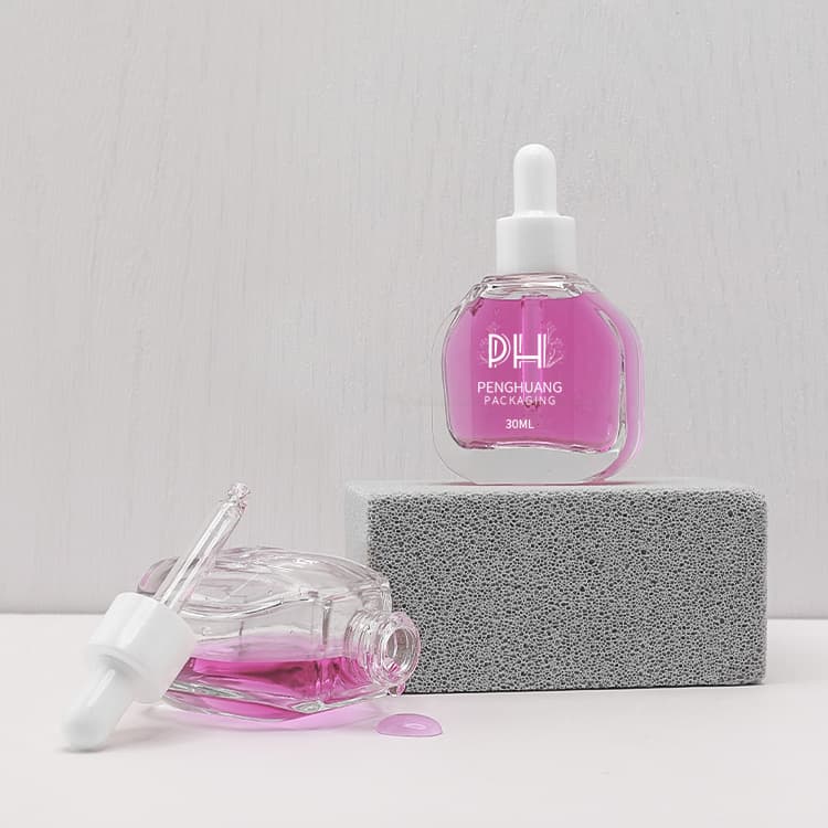 Cosmetic packaging — Fancy Beauty 30ml Slant Shoulder Essential Oil Serum Bottle Eye Drops Shape clear Glass Dropper Bottle with Pipette
