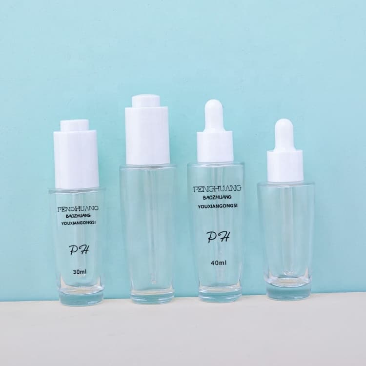 Cosmetic packaging — Wholesale skin care custom cosmetic packaging clear glass pump lotion bottle 40Ml 30ml glass dropper bottles glass serum bottle