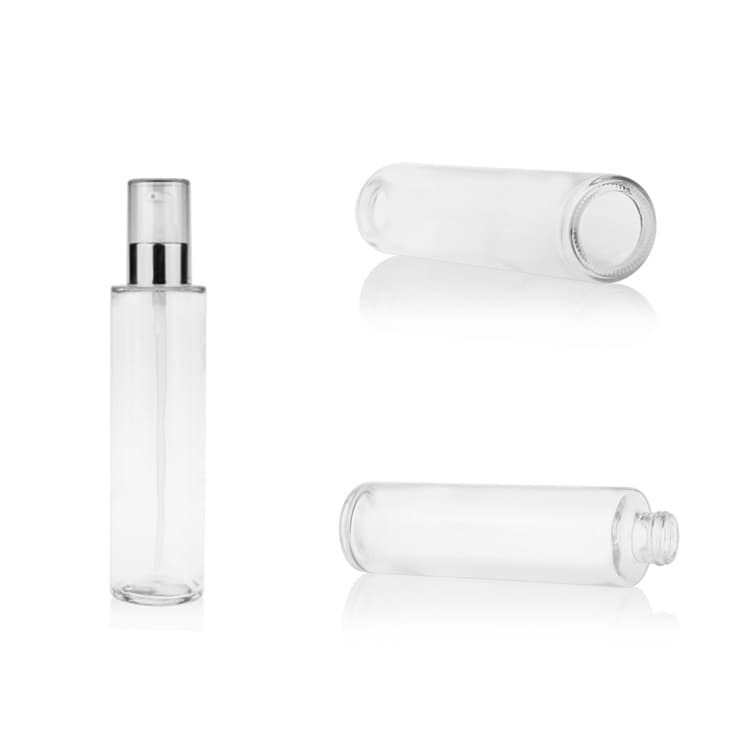 Cosmetic packaging — High Quality Cosmetic Round Clear Glass Airless  Face Washing Lotion Pump Bottle With Silver Line Pump Transparent Cap