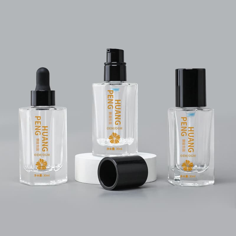 Cosmetic packaging — Custom Glass Cosmetic Packaging 1oz 30ml Serum Bottle Empty Hexagon Body Hair Oil Transparent Glass Dropper Bottle