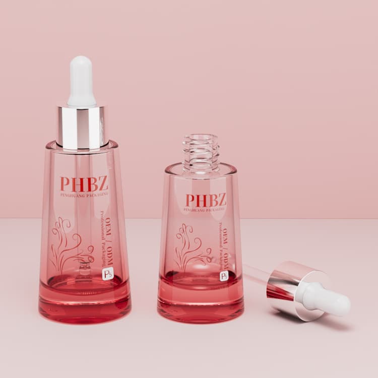 Cosmetic packaging — Fancy Design Serum Bottle 30ml 50ml Cone OEM ODM Custom Dropper Bottle Glass 1oz Moisture Skincare Bottle Cosmetic Packaging