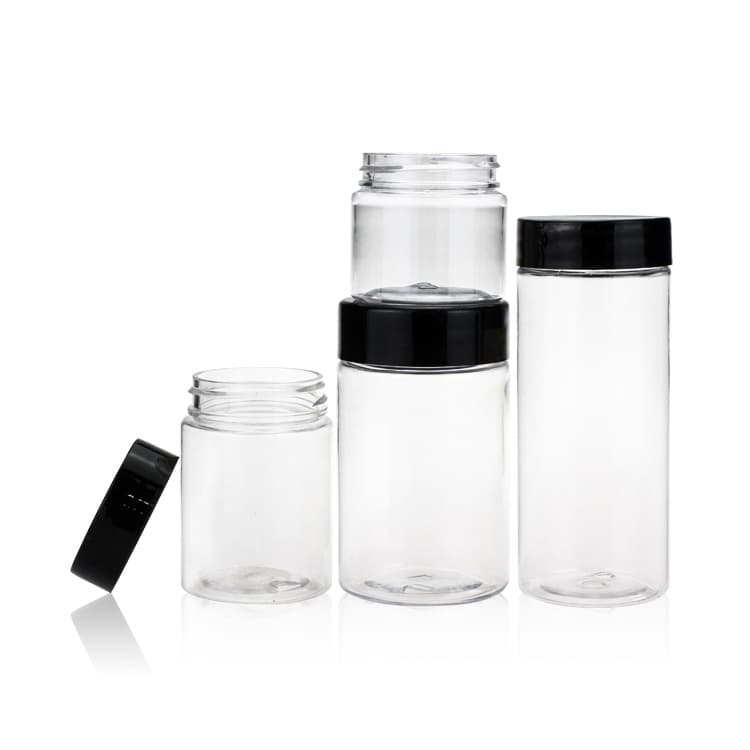 Cosmetic packaging — 100ml PET transparent packaging cosmetic and food jar with screw lid