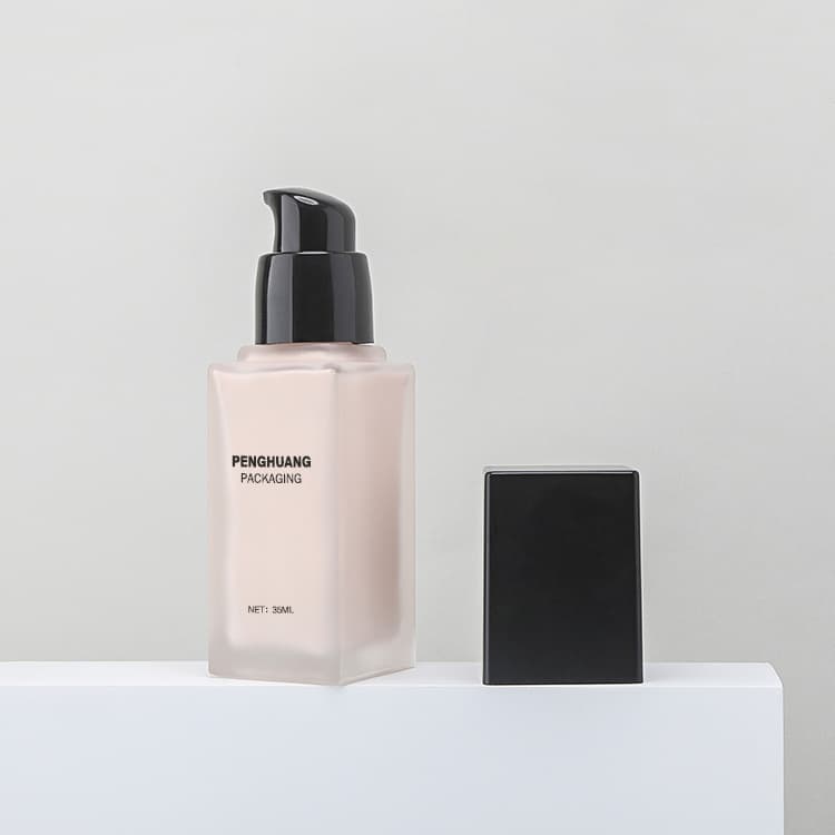 Cosmetic packaging — Luxury square 35ml Face Liquid Foundation Makeup Serum Frosted Pump Glass Bottle Empty Foundation Bottle