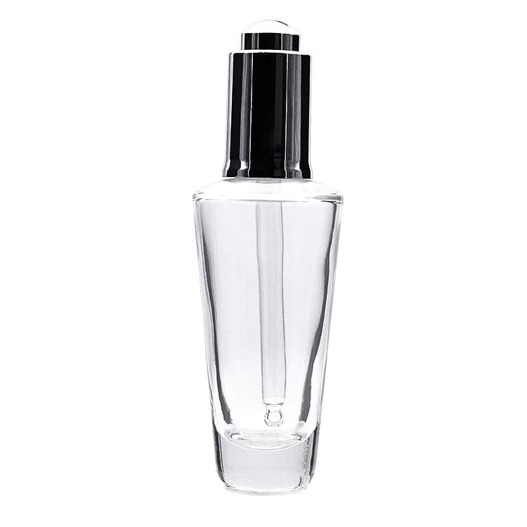 Cosmetic packaging — New design of 45ml clear glass oil serum essential bottles with gold aluminium collar dropper cosmetic manufacturer