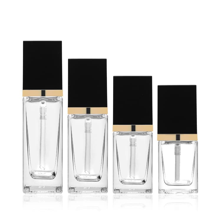 Cosmetic packaging — Colorful Luxury 20ml 25ml 30ml Square Shaped Glass Bottles Mini Size Clear Black Empty Foundation Liquid with PP Cap for Travel