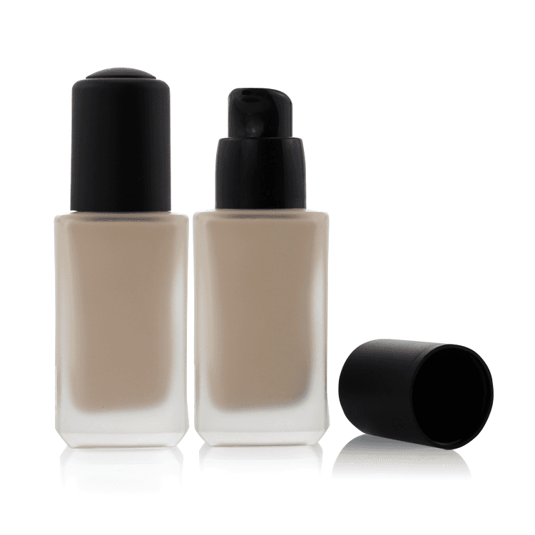 Cosmetic packaging — 30ml Square Liquid Foundation 30Ml Rectangular White Frosted Cosmetic Pump Glass Bottle