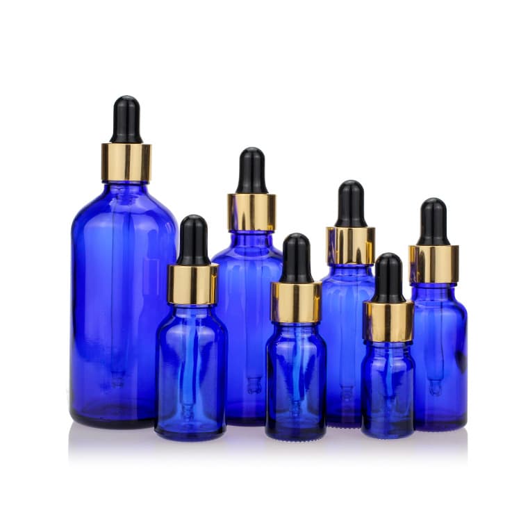 Cosmetic packaging — Custom Printed color 30ml 50ml 100ml Glass Bottle Essential Oil cosmetic Packaging blue With Childproof Cap