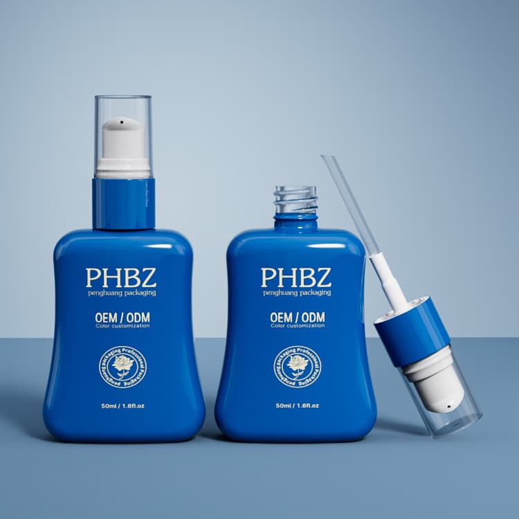 Cosmetic packaging — Glass Serum Bottle New Arrival Luxury Custom 50ml Serum Bottle Blue Skincare Packaging Design Face Moisture Dropper Bottles