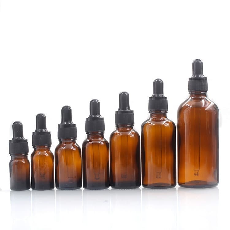 Cosmetic packaging — 100ml 200ml 500ml Essential Oil Bottle Amber Round Boston Round Glass Dropper Bottles for Oils Essentials