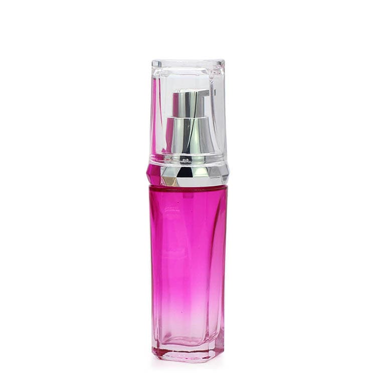 Cosmetic packaging — 40ml 100ml Clear Gradient Pink  Glass Lotion Bottle Custom Color Cosmetic Packaging Bottles Set Container Manufacturers