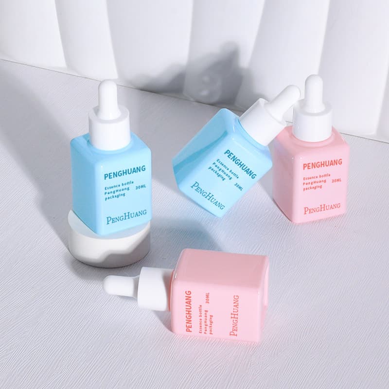 Cosmetic packaging — New Arrival Flat Shoulder Square Thick Glass Serum Bottle 30ml 1oz Glass Dropper Bottle for Hair Essential Oil
