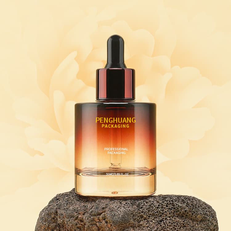 Cosmetic packaging — Luxury 50ML Amber Flat Shoulder Essential Oil Dropper Bottle High Quality Cylinder Glass for Hair Face Serum & False Eyelashes