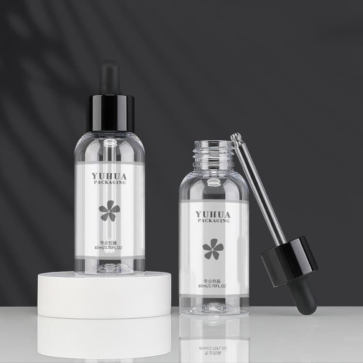 Cosmetic packaging — label custom transparent pet plastic bottle 80ml free sample dropper bottle for serum essential oil lotion