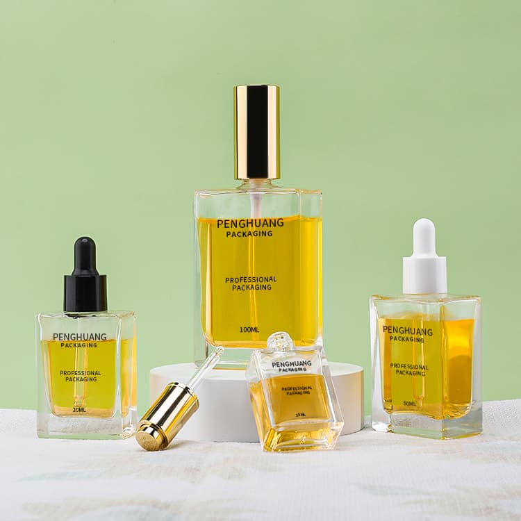 Cosmetic packaging — Luxury Cosmetic Packaging Container Glass Serum Bottle 15ml 30ml 50ml Square Transparent Skincare Oil Dropper Bottle