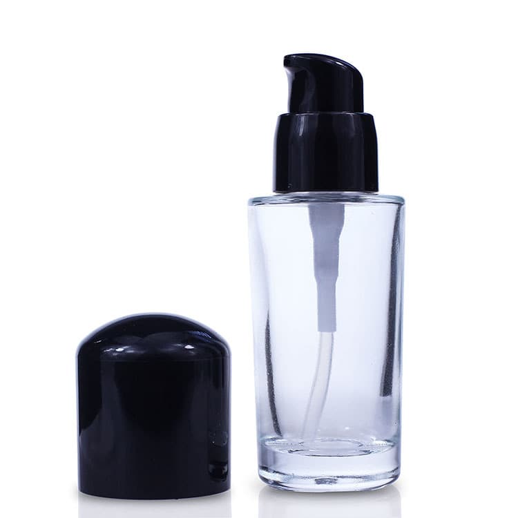 Cosmetic packaging — Free Sample easy transparent glass foundation glass bottle with black pump