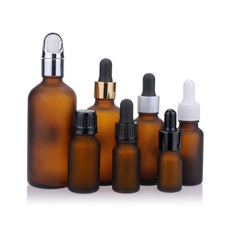 Cosmetic packaging — 10ml  20ml 30ml 100ml amber glass bottle with dropper cap pump frosted essential oil skincare cosmetic packaging bottles