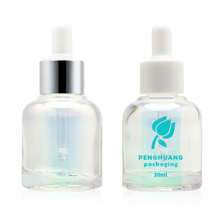 Cosmetic packaging — Factory Supplier Skincare Container Round Glow bottle for oil 30ml serum bottle Cosmetics Glass Essential Oil Dropper Bottle