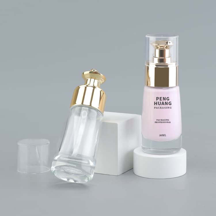Cosmetic packaging — Makeup Glass Foundation Packaging 30ml Color Customization Round Foundation Bottle with Gold Pump