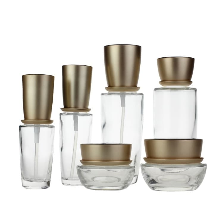 Cosmetic packaging — Fancy Clear Cosmetic Glass Bottle And Jar 30g 50g 30ml 40ml 100ml 120ml In China Guangzhou