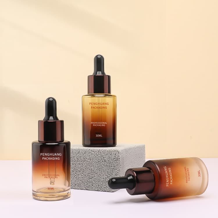 Cosmetic packaging — Custom Amber Glass 1oz 30ml Serum Bottle Skincare Packaging Face Essential Oil Moisture Dropper Bottles for Cosmetic