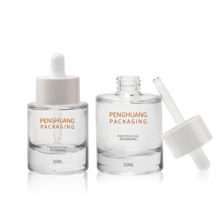 Cosmetic packaging — 1oz 30ml Customized Transparent Glass Dropper Bottle for Serum Essential Oil Thick Bottom Skin Care Oil Bottle