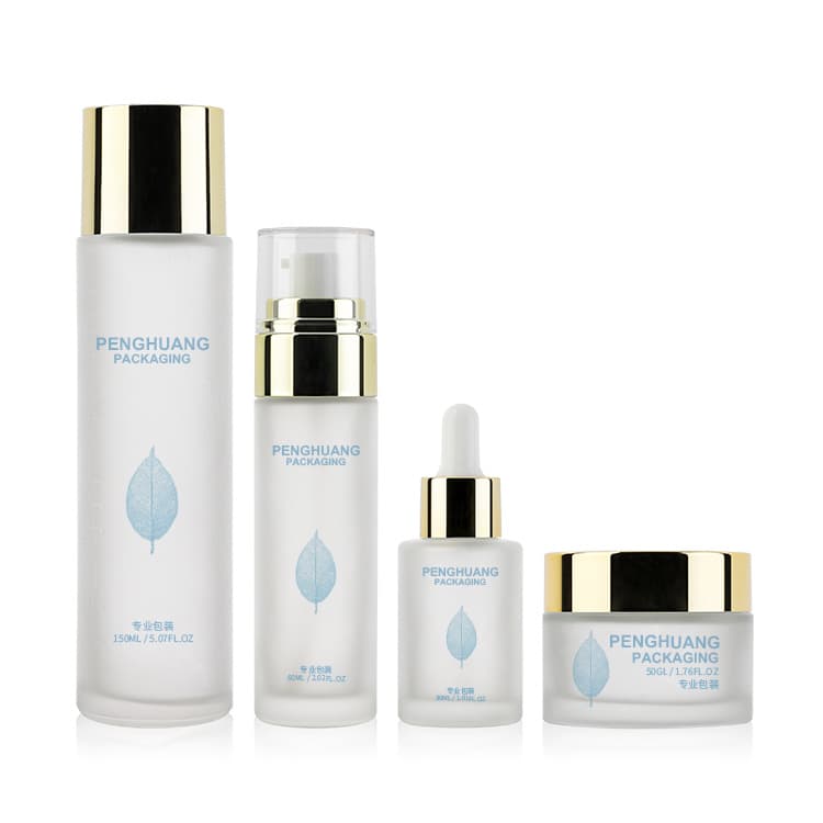 Cosmetic packaging — Fancy Skincare Packaging Cosmetic Bottle Set Frosted Glass Skin Care Essence Toner Bottles Glass Lotion Bottle and Jar