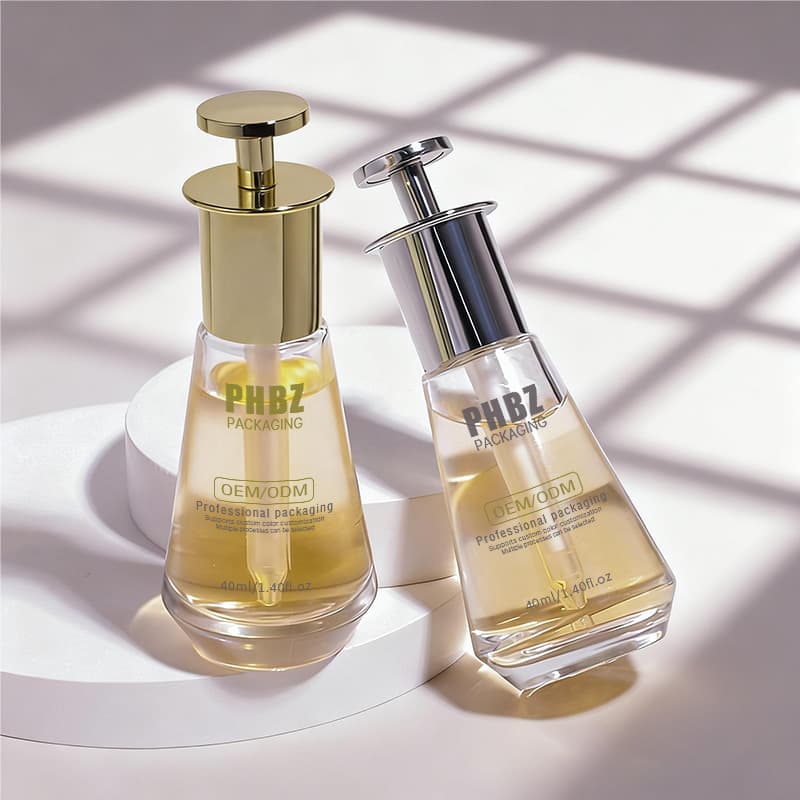 Cosmetic packaging — New Design 40ml Matte Conical Glass Serum Bottle with Customizable Gold/Silver Dropper for Skincare & Hair Oils Packaging