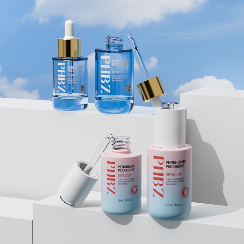 Cosmetic packaging — Customized Clear Luxury Cylinder Essential Oil Cosmetic Glass Serum Dropper Bottle 30ml 50ml Skin Care